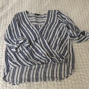 West Kei Navy and White Striped V-Neck Blouse